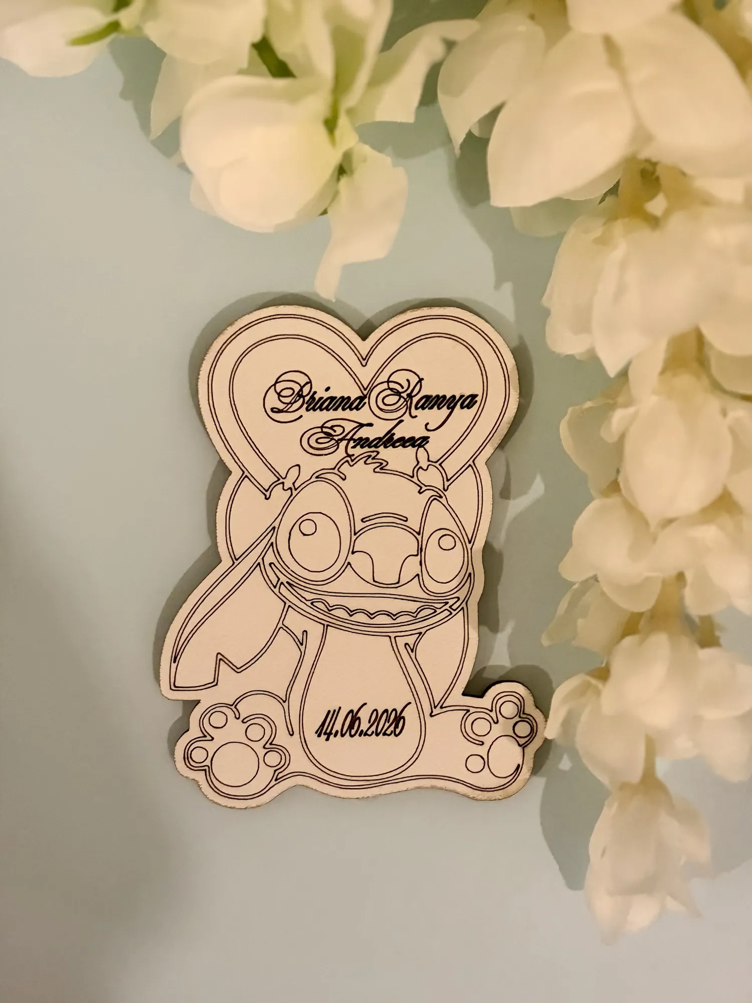 Mărturie de nuntă din lemn gravată, personalizată